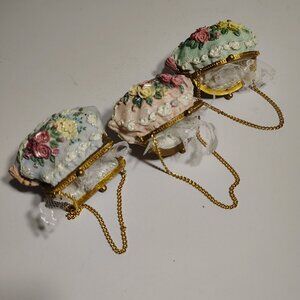 3 VTG 1998 Lilian Vernon Victorian Lace Handbag Purse Couture Ornaments Vanity